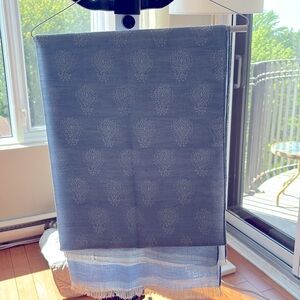 SCARF/SHAWL/WRAP Blue & White with design, delicate fringe trim